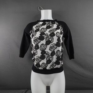J Crew Womens Sweater XS Black Floral Sheer Y2K Retro Preppy Timeless Indie Twee